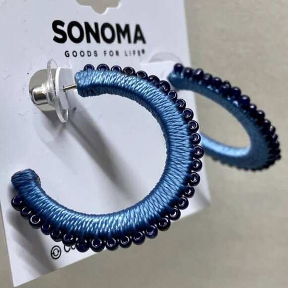 Sonoma Earrings Khol's Beaded Wrap J-Hoop Post Back Pierced Ears Jewelry NWT - Picture 2 of 5